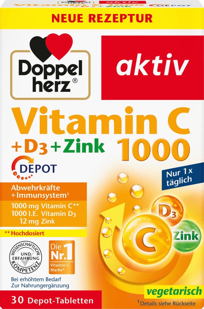 DOPPELHERZ Vitamin C 1000+D3+Zink Depot Tabletten